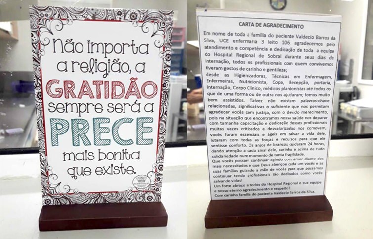 Pacientes escrevem cartas em agradecimento a profissionais do Hospital Regional Norte