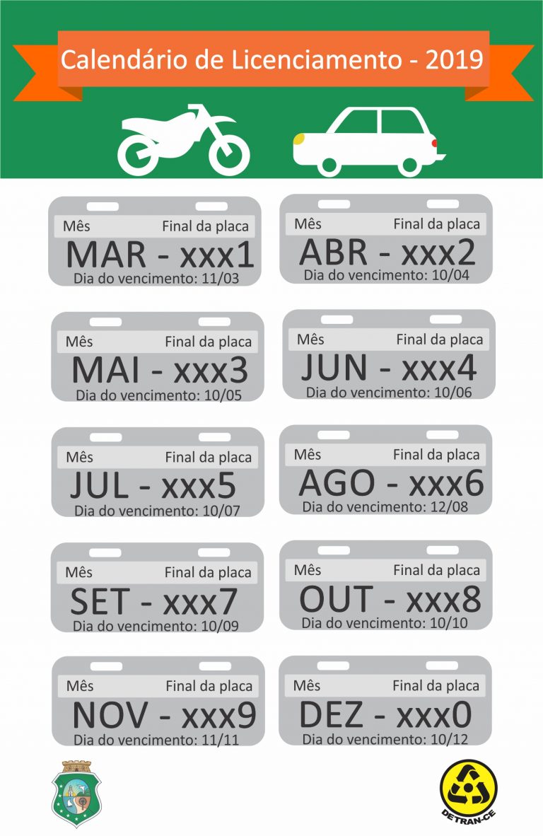 calendário de licenciamento de veículos